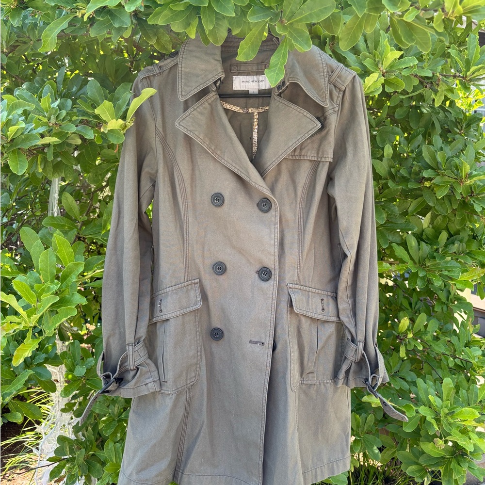 Marc New York Olive Double-Breasted Trench Coat